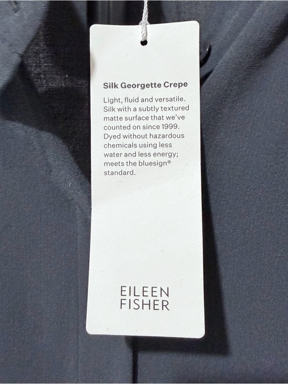 Eileen Fisher Silk Georgette Crepe Mandarin Collar Boxy Large Graphite NWT - Picture 6 of 9